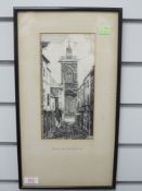 A pen and ink sketch, Dora Fawcett, Drum Lane Northampton, 1890's, 25 x 12cm, plus frame and glazed