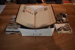 A small collection of Postcards and World Stamps including black & white vintage photo's of Hong