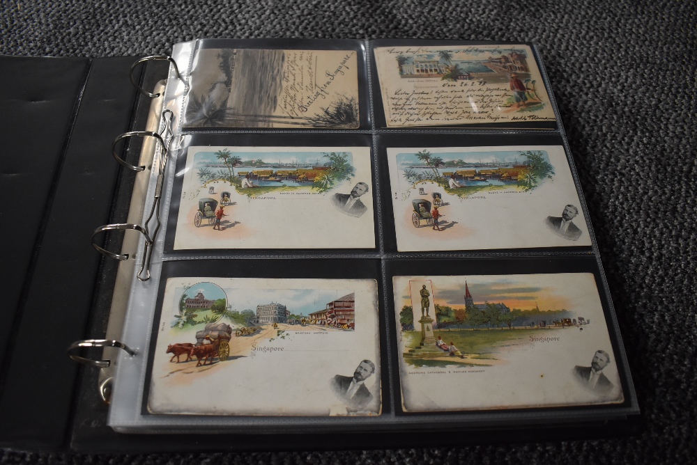 A vintage Postcard Album, Singapore, black & white and colour cards, over 150 cards seen including - Image 2 of 29