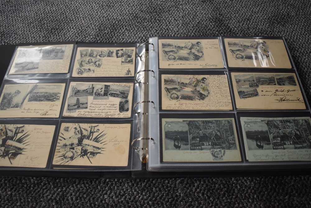 A vintage Postcard Album, Singapore, black & white and colour cards, over 150 cards seen including - Image 3 of 29