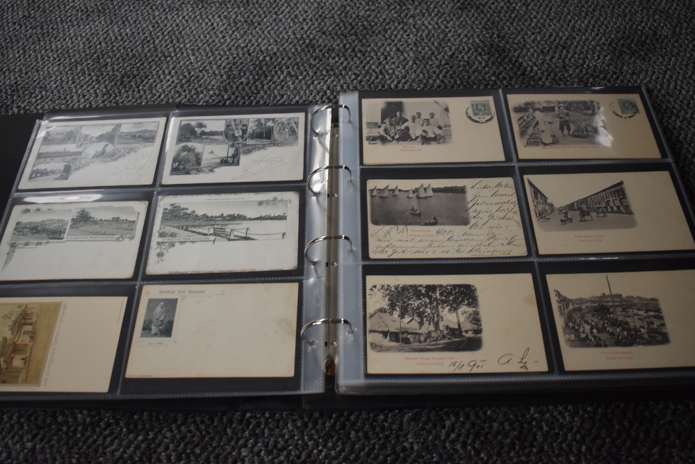 A vintage Postcard Album, Singapore, black & white and colour cards, over 150 cards seen including - Image 5 of 29