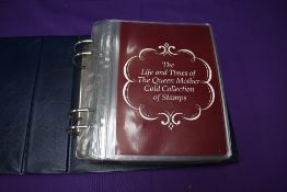 An album of The Life and Times of the Queen Mother Gold Collection of Stamps, 35 large 22ct Gold