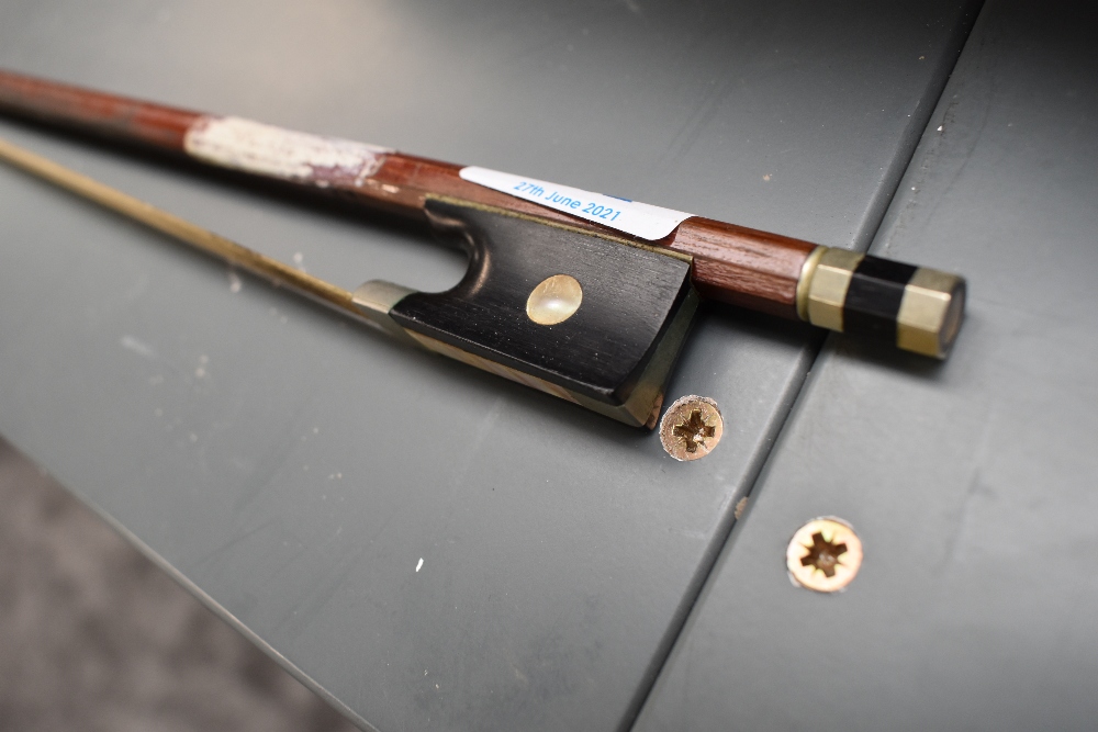 A mahogany violin or cello bow, unnamed, mother of pearl embellishments - Image 2 of 3