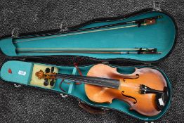 A Chinese violin 'lark' and student guitar, labelled Hokada, model number 3152 (by Stentor)