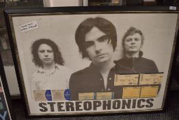 A framed and glazed concert poster and ticket stubbs for the Stereophonics