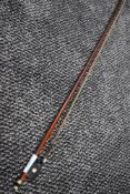 A mahogany violin or cello bow, unnamed, mother of pearl embellishments