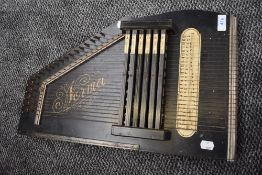 A early parlour style music instrument Zither Having German Autoharps paper label in fine