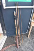 A Milbro Bantam spilt cane rod and a vintage Bamboo rod in sleeves, some eyelets missing.