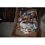 A box of assorted fishing tackle including line / ledger weights.