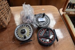 Three fly reels,Leda LC and Intrepid Rimfly with spare spool.