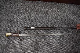 A French Epee Bayonet model 1874 for use with the Gras Rifle, Chassepot conversion, blade dated 1874