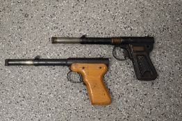 A Diana MOD 2 .177 Air Pistol made in Great Britain, post war, wooden stock and a Tinplate Gat,