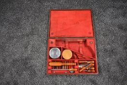 A vintage wooden fitted Percussion Pistol Case, missing pistol, with accessories including Gun