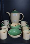 A part coffee service by Susie Cooper in an Art Deco design in green and cream colour way