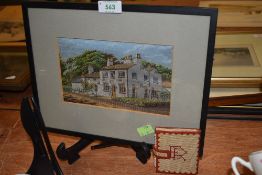 A woven silk dated 1967 of Macclesfield interest, framed and glazed also included is a cross