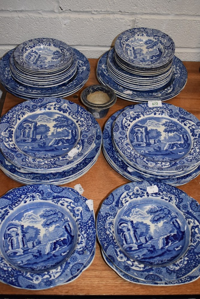A selection of blue and white wear ceramics by Copeland Spode mostly of blue back stamps