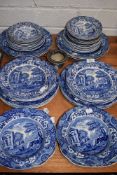 A selection of blue and white wear ceramics by Copeland Spode mostly of blue back stamps