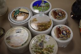 A selection of printed ceramic pratt style pots
