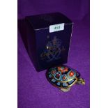 A ceramic Royal Crown Derby paper weight or figure of a Terrapin having gold stopper and box