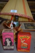 A Kitsch Bambi deer model table lamp and two vintage packaged soaps