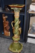 An antique Minton Majollica jardiniere plant or torchere stand in an art nouveau style standing 90cm