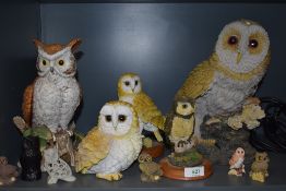 A selection of owl figures and figurines including Nao and similar styles