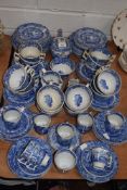 A selection of blue and white wear ceramics by Copeland Spode with blue and black back stamps