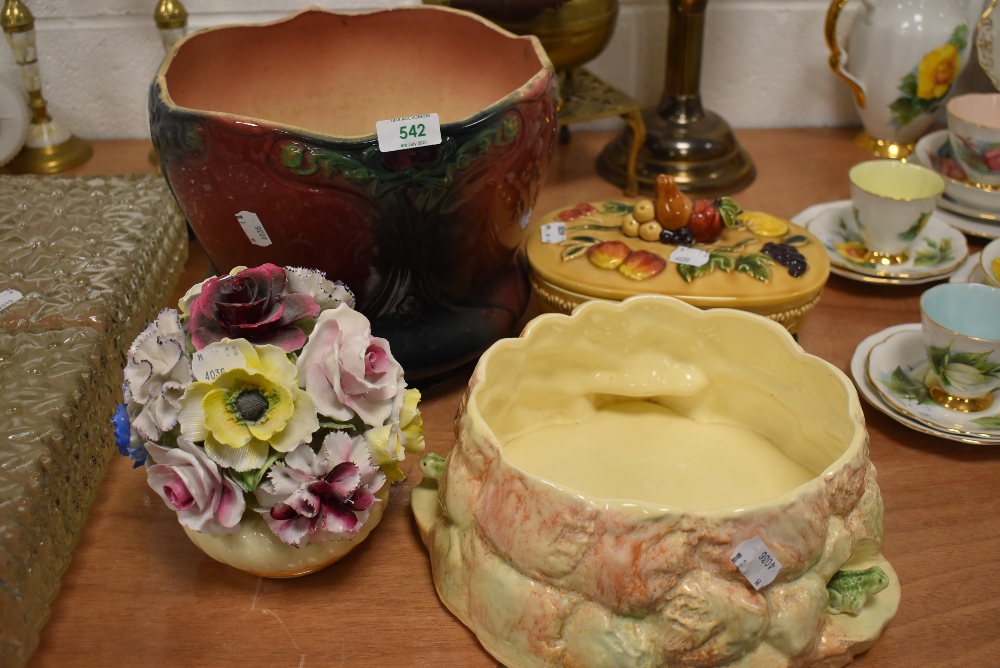 A selection of ceramics including large planter and Sylvac frog styled bowl
