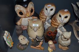 A selection of owl figures and studies including pair of Leonardo barn owls