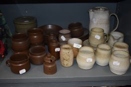 A selection of earthen ware ceramics and table wares including Denby Chevron