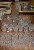 A good selection of Bohemian lead crystal and similar Cresta wine glasses with decanter