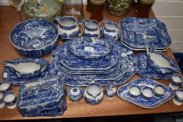 A selection of blue and white wear pottery by Copeland Spode most bearing blue back stamp