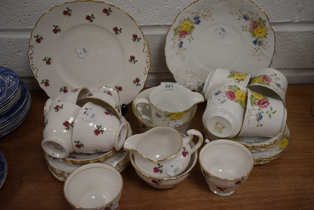 A selection of tea cups and saucers including Collingwoods and Colclough