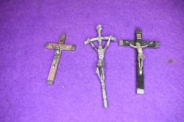 Three Roman Catholic crucifix with figure or Jesus attached