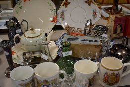 A selection of various ceramics and table wares including Sadler tea pot and decorated plates