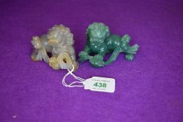 A pair of Jade Nephrite stone hand carved Chinese figures of two Dogs of Fo or Foo approx 8cm long