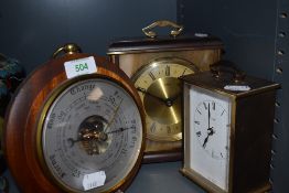 Two brass cased clock by Metamec including carriage style and similar mahogany framed weather master