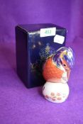 A ceramic Royal Crown Derby paper weight or figure of a Kingfisher having gold stopper and box