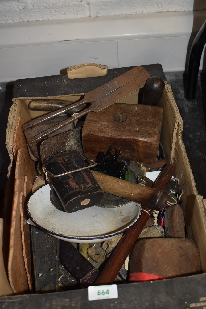 A selection of hardware and tools including cut throat razors