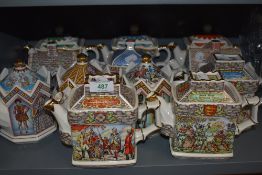 A selection of novelty and similar styled teapots including Sadler Robin Hood and Bonnie Prince