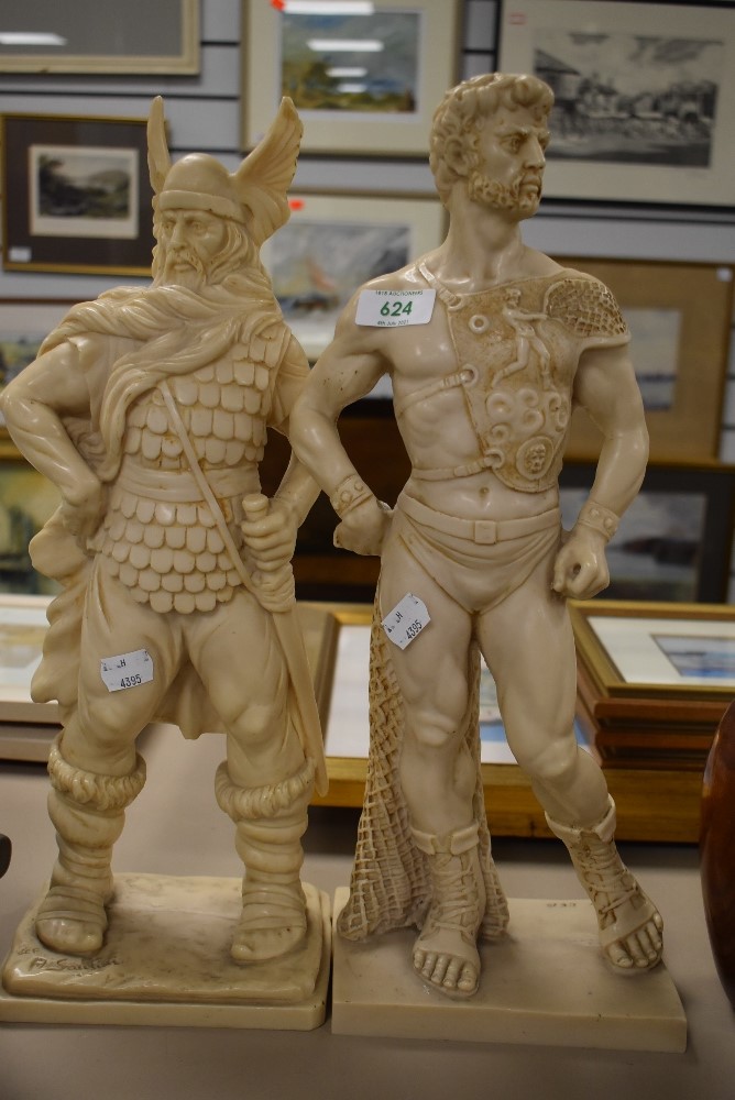 Two resin cast figures both approx 40cm high one of a Viking and similar Roman Gladiator