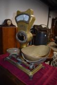 A set of Victorian shop counter top weigh scales by Pooley