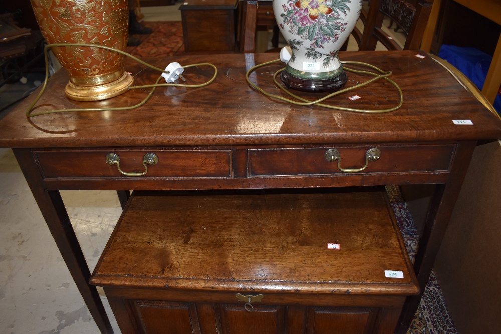 A late Victorian hall or side table having double drawer set and mahogany frame