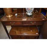 A late Victorian hall or side table having double drawer set and mahogany frame