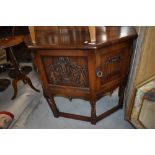 An Old Charm Oak credence or hall way table having carved crest for Lady Diana and Prince Charles