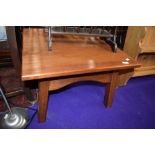 A stained frame coffee table having pitch pine base, square top approx. 61 x 61cm