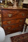 An 18th century secretaire and chest of three graduated drawers with internal desk drawers and later