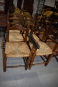 Six (four plus two) reproduction rush seated chairs