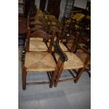 Six (four plus two) reproduction rush seated chairs