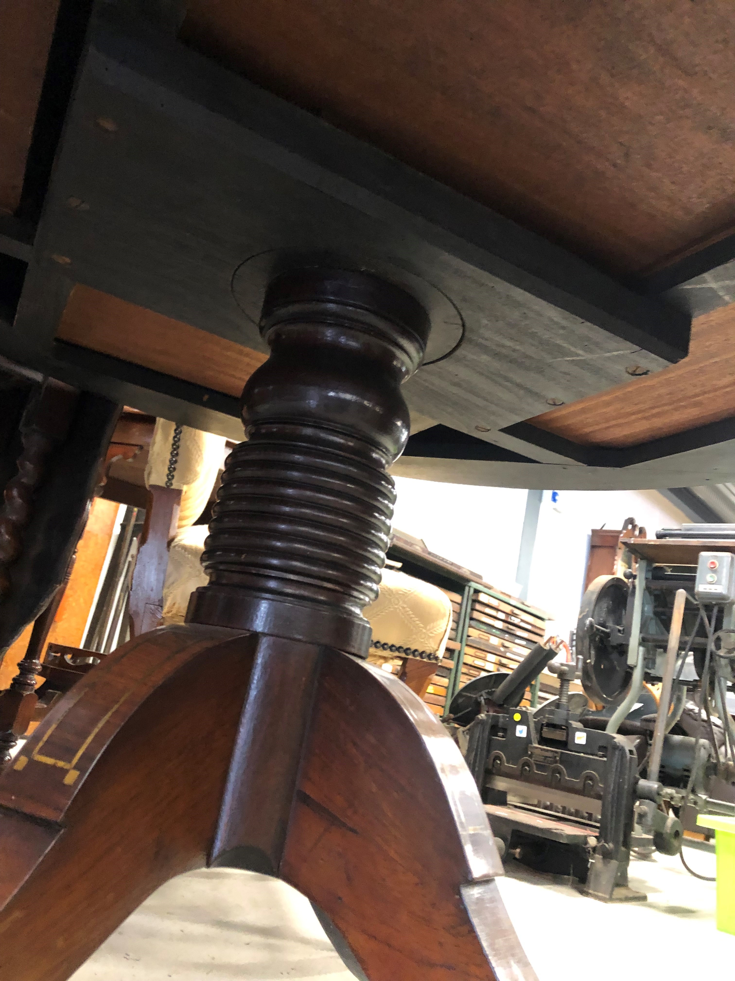 A 19th Century Regency and later mahogany drum table with leather skiver top, brass handles, - Image 3 of 4